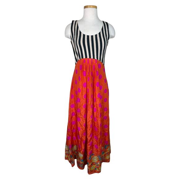 Anthropologie Dresses & Skirts - Anupamaa Silk Mixed Print Maxi Dress Striped Bodice Orange Pink Womens Medium